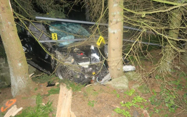 Mladý řidič nezvládl v Janově své BMW a narazil do stromu. Vyvázl s lehkým zraněním
