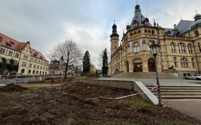 Z prostranství před muzeem zmizely rododendrony. Rekonstrukce parku začala