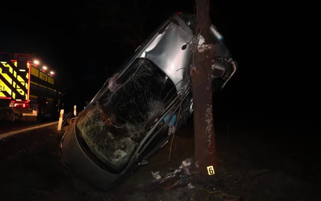 Na rovném úseku vyjel ze silnice, auto opřel o strom. Řidič vyvázl s lehčím zraněním