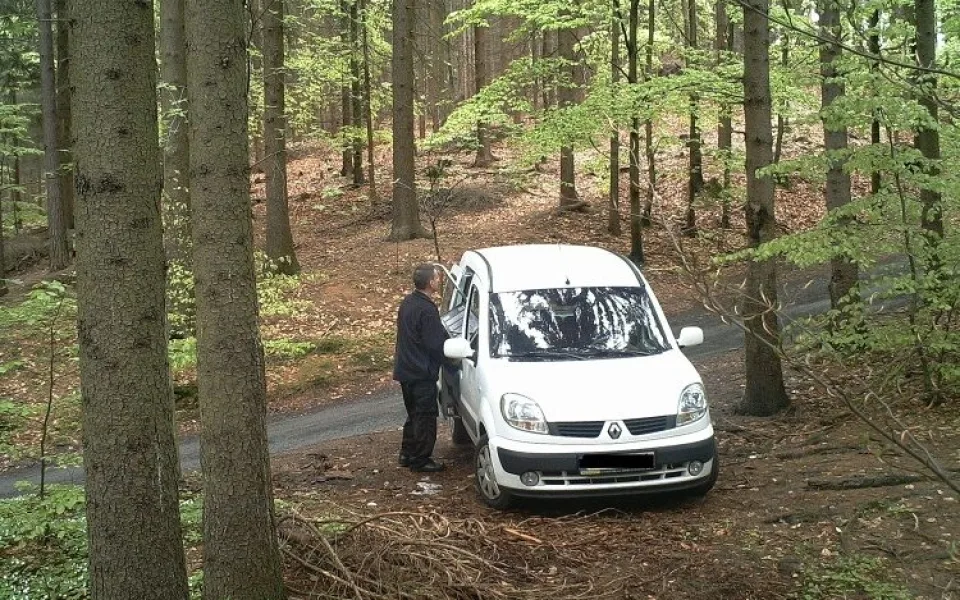 Auto zachycené v lese.  Foto: Městská policie