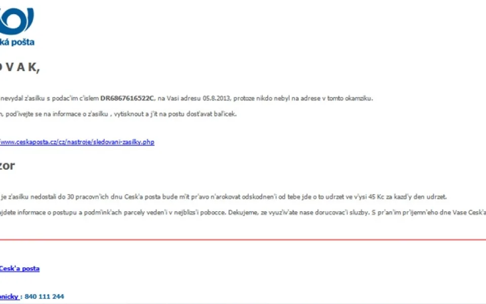 Podvodný e-mail.