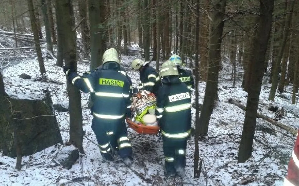 Hasiči transportují poraněného muže. Foto: HZSLK