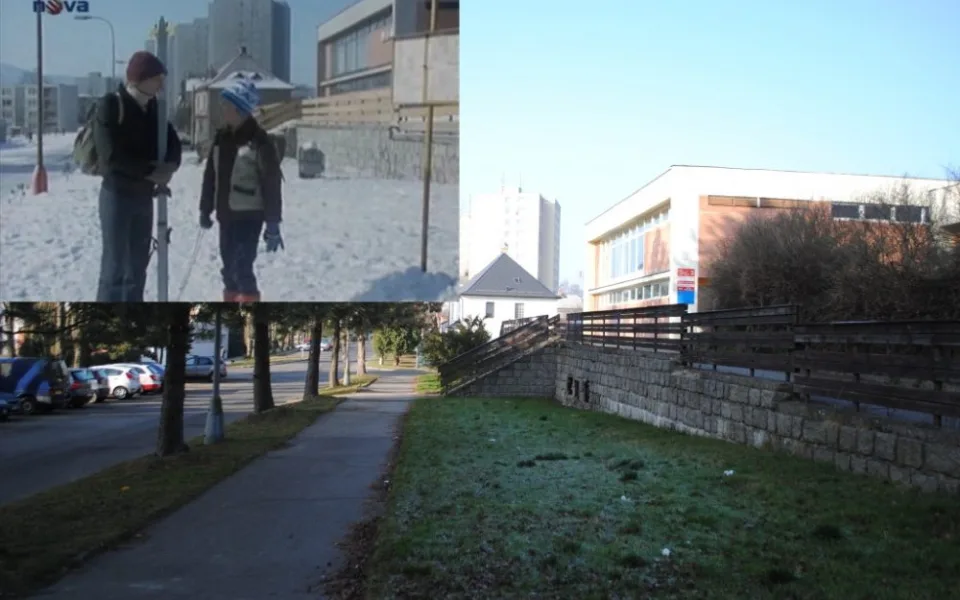 Karfík s Jindrou čekají na zastávce, která tam není. Jabloňová ulice