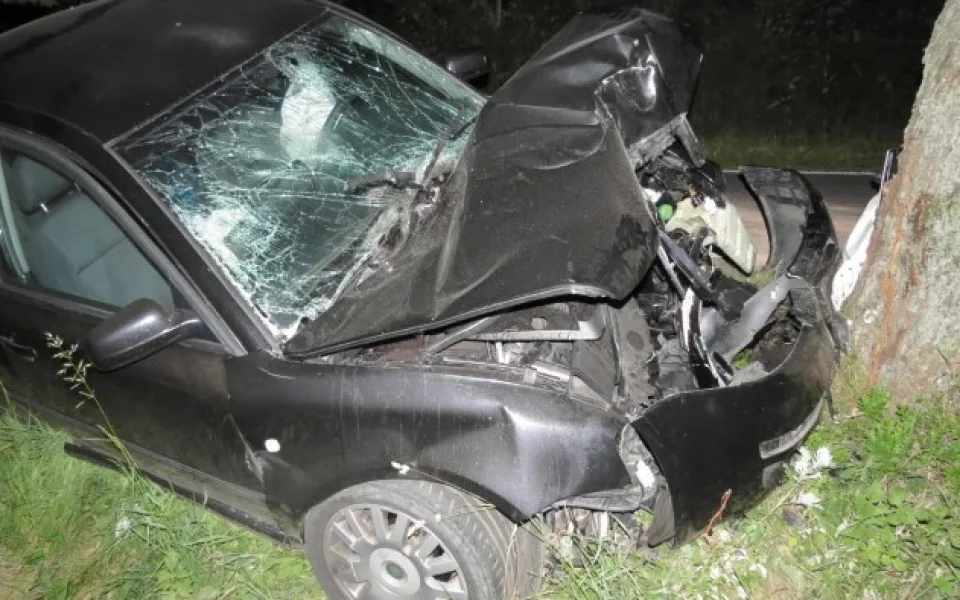 Na stejném úseku havarovali dva řidiči, každý do jiného stromu. Foto: Policie ČR