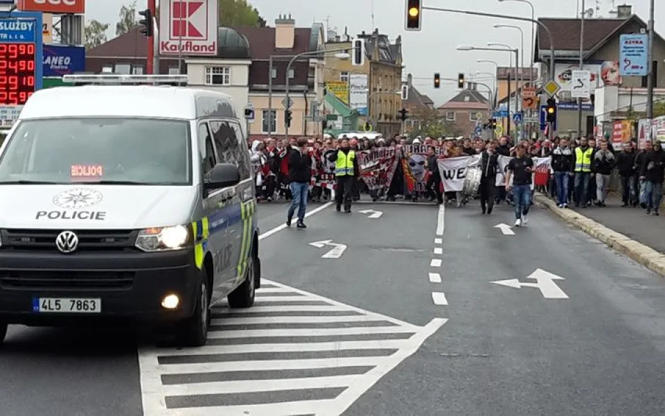 Fanoušci Slavie nepřidělali policistům v Jablonci příliš práce. Foto: Policie ČR