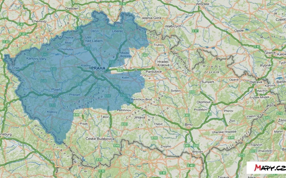Mapa pokrytí nových leteckých snímků.