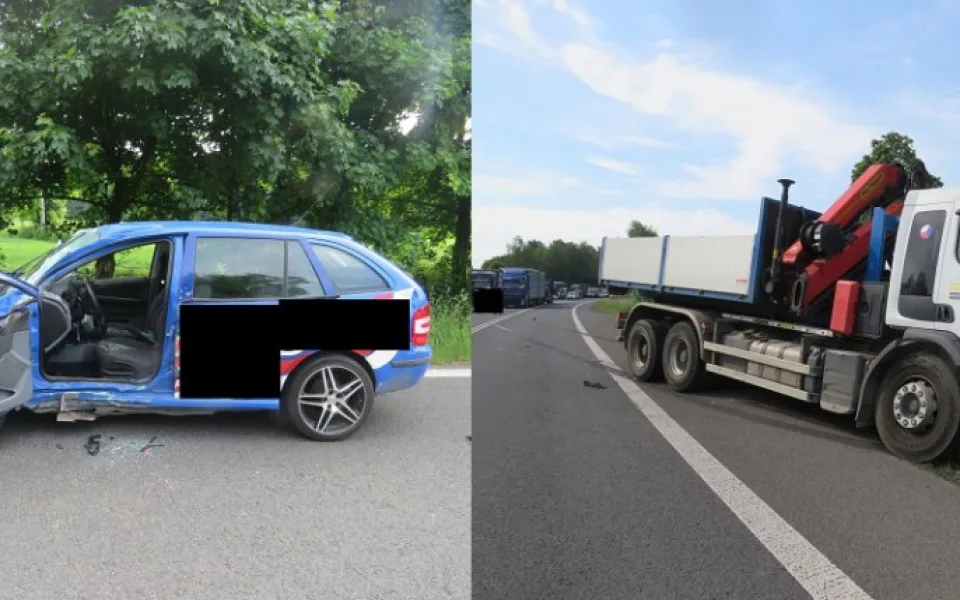 Řidička přehlédla nákladní auto, při nehodě se zranila a způsobila škodu za 170 tisíc
