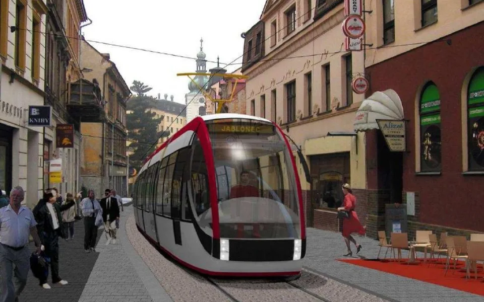 vizualizace: tramvaj v Soukenné ulici.