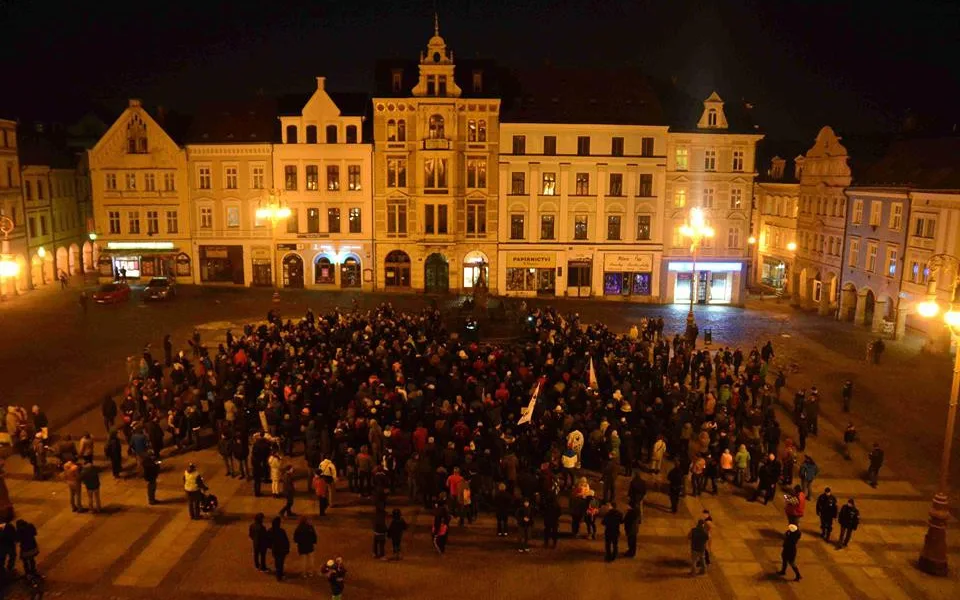 Pondělní demonstrace v Liberci.