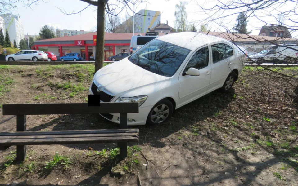 Řidička zapomněla zabrzdit svou Octavii. Auto bez řidiče urazilo několik metrů a narazilo do stromu.