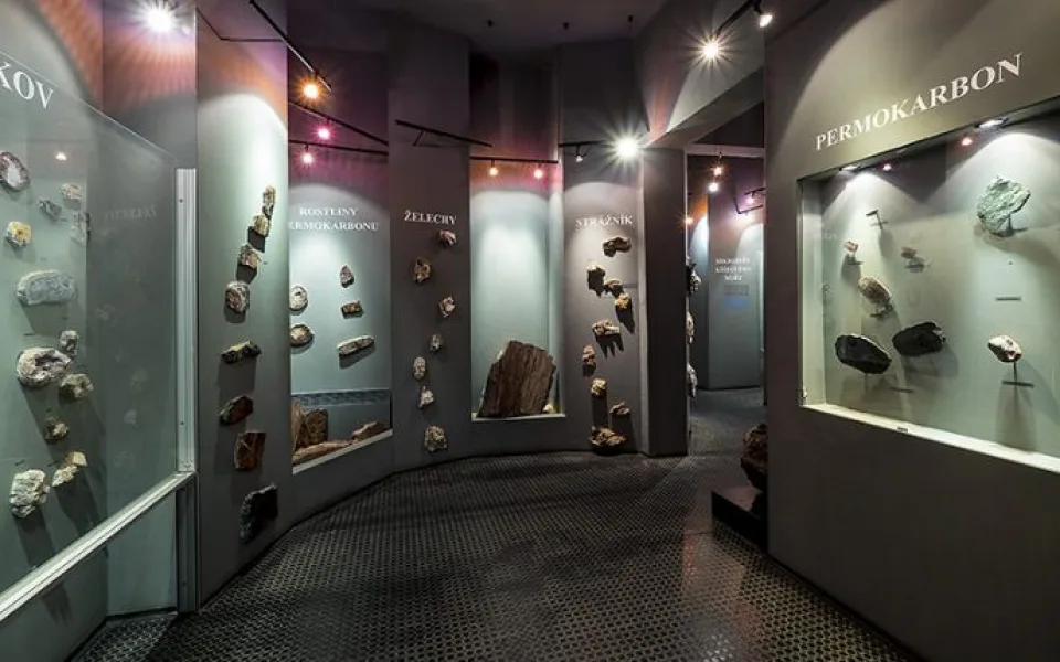 Expozice mineralogie v muzeu.