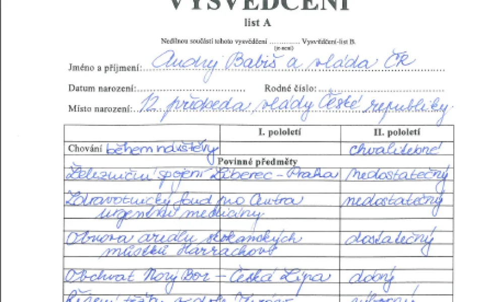 Vysvědčení vytvořené Libereckým krajem.