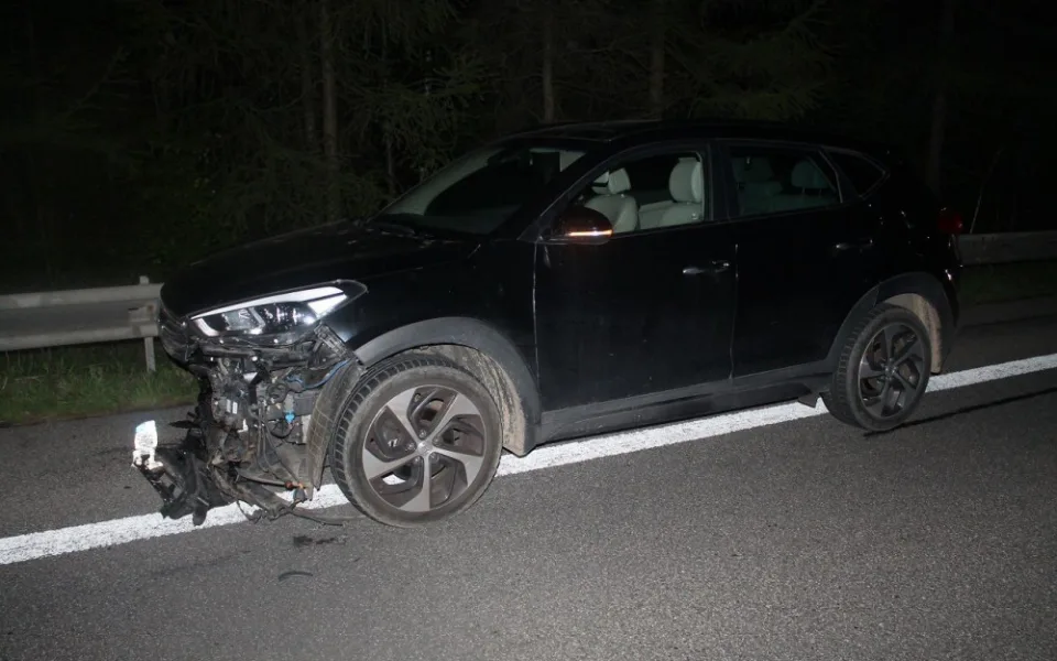 Auto po srážce s divočáky.