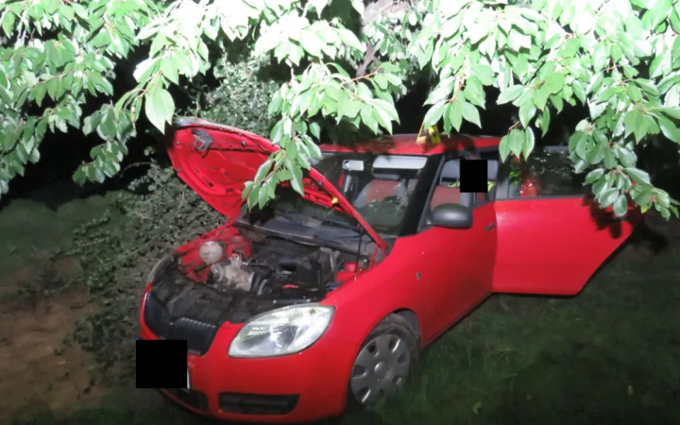 Sjel ze silnice a auto zapíchl do hromady tlejícího sena. Řidič nadýchal skoro 3,5 promile