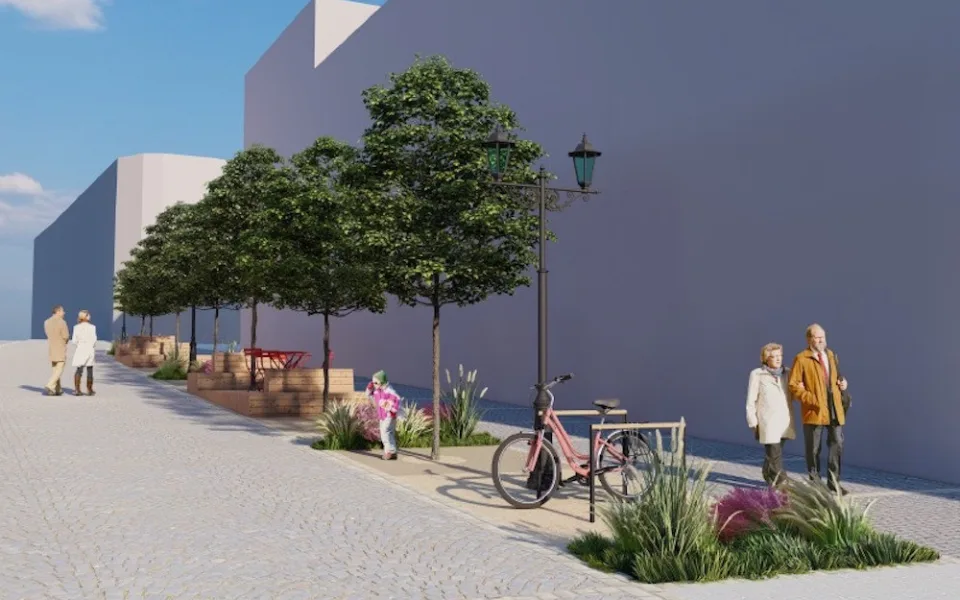 Posezení i šest stromů. Spodní část Moskevské ulice se na jaře promění