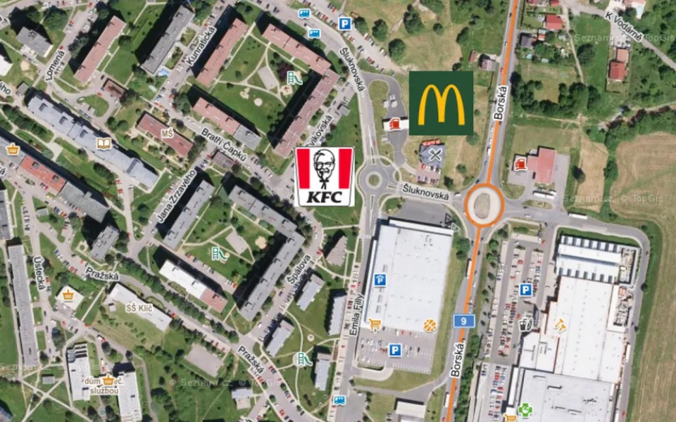 Zakreslení obchodů v mapě. 