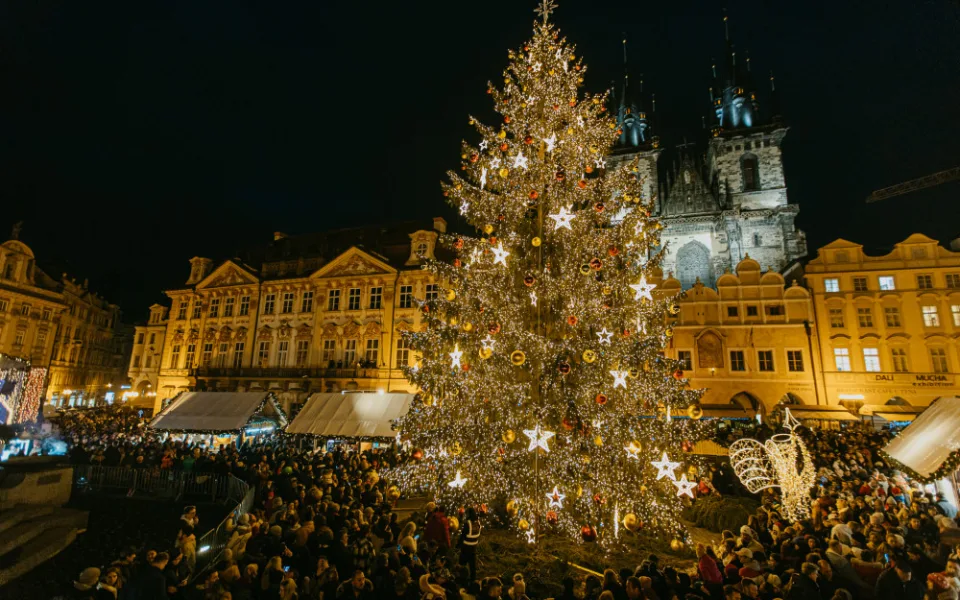 Loňský vánoční strom na Staroměstském náměstí.