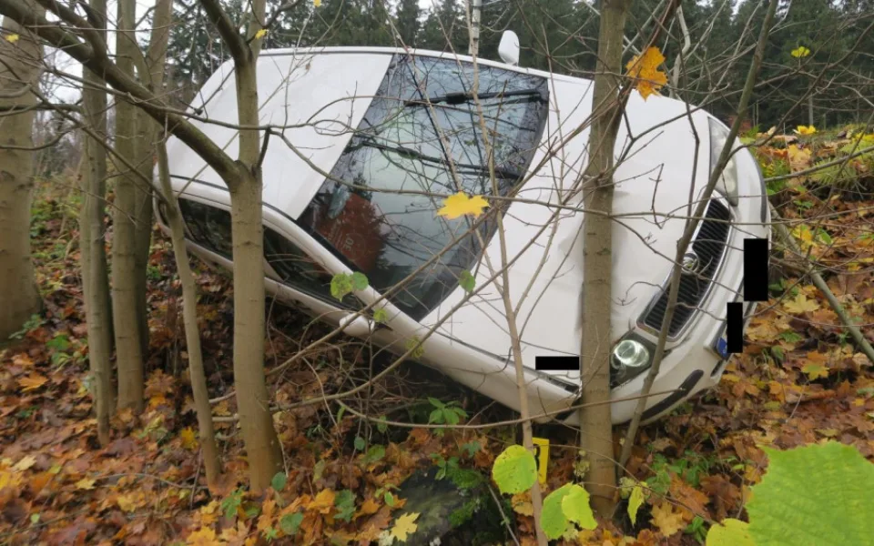 Řidič sjel ze silnice. Auto opřel o stromy, dechovou zkoušku odmítl
