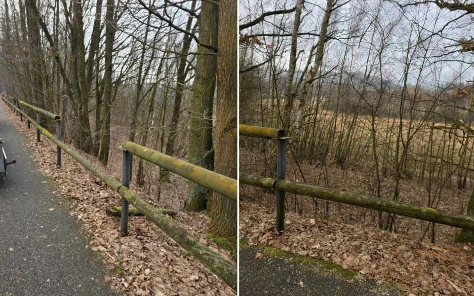 Vandalové na cyklostezce zdevastovali přírodní zábradlí z 36 smrkových kulatin